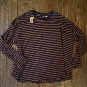 Natural Life Striped oversized Long-Sleeve Crewneck Shirt - Navy & Brown